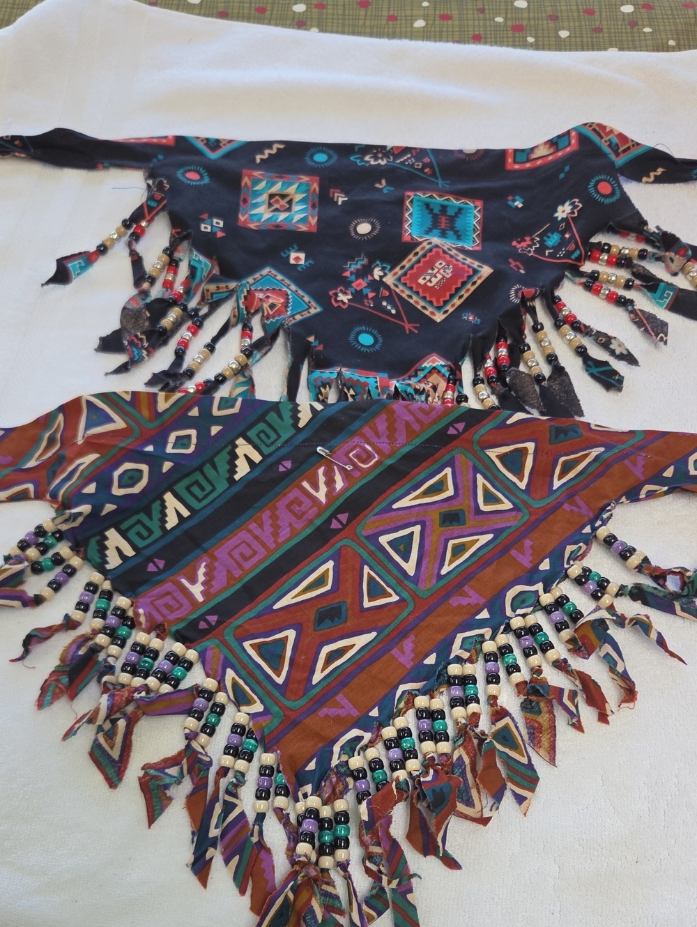 2 Fringed Tribal Print Bandana Scarves in Navy & Rust - Pack of 2